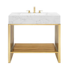 Modway - Gridiron 36" Vanette de salle de bain - Or blanc-Coussinets de pied ajustables en hauteur