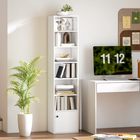 HOMCOM - Bibliothèque 7 niveaux avec étagère réglable et armoire - blanc-Son design fin maximise l’espace vertical, idéal pour les couloirs et les petites pièces 