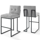 Modway - Privy Acier inoxydable noir Tissu rembourré Tabouret de bar - Noir Gris clair - Ensemble de 2-Ensemble de tabourets de bar Glam Deco de 2