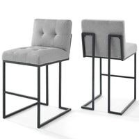 Modway - Privy Acier inoxydable noir Tissu rembourré Tabouret de bar - Noir Gris clair - Ensemble de 2-Ensemble de tabourets de bar Glam Deco de 2