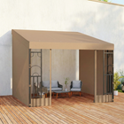 Outsunny - Pergola gazebo mural 10 pi l x 10 pi L avec rideaux et moustiquaires - kaki-Le toit de pergola en polyester avec revêtement PA protège contre les UV