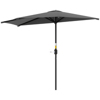 Outsunny - Parasol demi-rond pour terrasse avec manivelle et évent - 9,8 pi - gris foncé-Parasol pratique pour offrir plus d’ombre