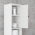 Kleankin - Armoire de rangement de salle de bain avec étagères et porte-papier toilette - blanc brillant-Patins antidérapants au bas pour protéger votre sol des rayures 