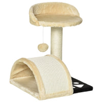 PawHut - arbre à griffer pour chat 18 po avec maison et jouet suspendu - beige-Fabriqué en panneau de particules, tapis en sisal et peluche avec une construction solide 