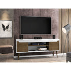 Manhattan Comfort - Meuble TV Bradley 62,99 po style Mid-Century Modern - Blanc et Brun Rustique-Comprend 2 étagères ouvertes et 2 grands compartiments de rangement fermés