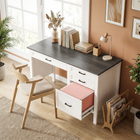 HOMCOM - bureau exécutif style ferme 54 po avec tiroir pour dossiers - grain de bois blanc-Dispose d’un grand tiroir inférieur avec des rails de suspension réglables pour les dossiers A4 ou Lettre