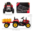 Aosom - tracteur pour enfants 12v avec remorque, son de démarrage musical - rouge-Roues en PP pour une meilleure adhérence sur les terrains difficiles 