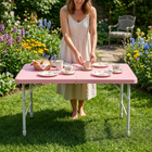 Homy Casa - Table pliante portative de 4 pi avec 4 hauteurs réglables pour utilisation intérieure et extérieure, camping - Rose-Le plateau rose ajoute une touche douce et joyeuse