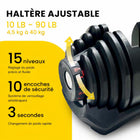 MotionGrey - Haltères ajustables - Ensemble de 10 à 90 lb avec poignée antidérapante - Noir-Conçu pour la stabilité et la sécurité, avec poignées antidérapantes et base solide pour un entraînement contrôlé