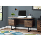 Monarch Specialties - 7416 Bureau 60 po L - Faux Bois Brun/Metal Noir-Comprend 2 tiroirs de rangement sur le dessus et un tiroir à dossiers en bas avec des barres métalliques pour suspendre des dossiers de taille standard ou légale, et un dessus facile à nettoyer pour étudier, écrire ou travailler sur votre ordinateur portable.