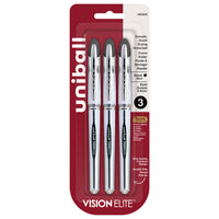 uni-ball - Stylos à bille roulante Vision Elite – 0,8 mm – noir – paquet de 3-Stylos à bille roulante