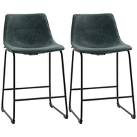 HOMCOM - Tabourets de bar hauteur comptoir avec dossier - vert foncé - paquet de 2-Design classique en cuir PU vieilli 
