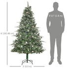 HOMCOM - Arbre de Pin Enneigé Artificiel 6 Pieds Décoration Noël avec Pommes de Pin-Les branches peuvent être ouvertes automatiquement pour un assemblage facile 
