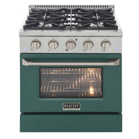 Kucht - 30 po Série KDF Cuisinière Pro Style au gaz naturel - Acier inoxydable/Vert-Four à convection extra-large de 4,2 pi³ avec configuration à 5 grilles et grande fenêtre de four pour une visibilité accrue et une cuisson polyvalente