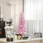 HOMCOM - Snow Flocked Pencil Artificial Christmas Tree with Steel Base Pink-Vaporisé de neige artificielle pour ajouter un aspect hivernal 