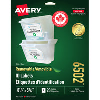 Avery - Étiquettes polyvalentes amovibles - 5-1/2po x 81/2po - Blanc - 20 Étiquettes-Étiquettes d’identification blanc