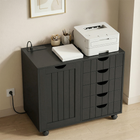 HOMCOM - Caisson mobile à 5 tiroirs latéraux avec ports USB - noir-L’étagère de l’armoire s’ajuste à trois hauteurs, offrant un espace flexible pour les objets  