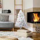 HOMCOM - Arbre de Noël Artificiel 5 Pieds Décoration Fêtes avec Ornements Blanc-Stabilité sûre et rangement facile avec le support métallique pliable stable 