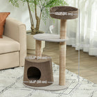 PawHut - Arbre à chat griffoir, poteau d’escalade pour chaton, mobilier pour animaux avec jouet - marron-Comporte trois niveaux avec différentes fonctions 