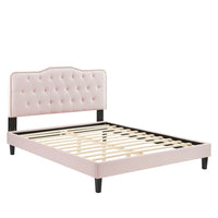 Modway - Amber Performance Velvet Lit à plateforme jumelle, Rose-Lit à plateforme jumelle à touffes