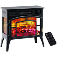 HOMCOM - Foyer électrique infrarouge 1500 W pour usage intérieur, noir-La vitre à trois faces, le panneau arrière de style brique, l'effet de flamme 3D colouré et réaliste rehaussent l'esthétique de la cheminée traditionnelle  