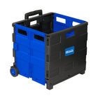 BAZIC Products - Chariot pliant sur roues avec couvercle, 16 po x 18 po x 15 po, Noir/Bleu-Longue poignée réglable