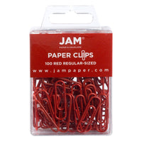 JAM Paper - Trombones standard colourés - taille standard 2 -5 cm - rouges - paquet de 100-Couleur : Rouge