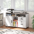 HOMCOM - Armoire de classement latérale mobile avec station de charge et ports USB - blanc-Les tiroirs verrouillables renforcent la sécurité des documents importants 