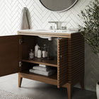 Modway - Ledger 36" Vanette de salle de bain - Blanc noyer-Évier en céramique avec comptoir intégré