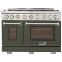 Kucht - 48 po Série KFX-X style professionnel au gaz propane - Acier inoxydable/Vert olive-Nouveaux brûleurs true simmer pour une cuisson délicate à basse température
