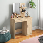 HOMCOM - Coiffeuse avec miroir - 35,4 po L x 15 po l x 54,3 po H - bois naturel-Comprend une armoire avec porte, un tiroir pratique, trois étagères de rangement ouvertes et un compartiment ouvert 