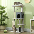 PawHut - Arbre à chat 52 po avec poteaux à griffer, lit, condo - gris clair-Les poteaux à griffer empêchent les dommages aux meubles de la maison 
