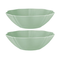 Casa Domani - Bol de service Florence Sage 25 cm - Lot de 2-En porcelaine avec un motif délicat en relief sur un profil festonné.
