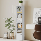 HOMCOM - Bibliothèque étroite haute à 6 niveaux avec tiroir et porte - blanc-L'étagère supérieure est réglable sur 3 niveaux, personnalisant l'espace pour divers objets 