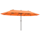 Outsunny - Parasol de patio extra-large double face avec double auvent et manivelle - 15 pi - orange-Parapluie à double toit de 15 pi de long offrant de l’ombre sur n’importe quel balcon, terrasse, marché de jardin ou autre