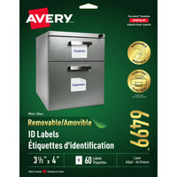 Avery 6499 Étiquettes d'adresse amovibles, blanches, laser/jet d'encre, 4" x 3-1/3", 60/pqt-Enlevez, réutilisez ou déplacez facilement!