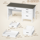 HOMCOM - bureau exécutif style ferme 54 po avec tiroir pour dossiers - grain de bois blanc-Un large plateau de 53,5 po et un espace généreux pour les jambes offrent un espace de travail confortable