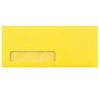 JAM Paper Enveloppes Brite Hue à ouv. latérale avec fenêtre en papier recyclé, rabat gommé, 4 1/8 x 9 1/2 po, jaune, pqt/100-Jaune