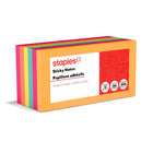 Feuillets autocollants standard de Staples, 3 x 3 po, couleurs variées, 100 feuilles/bloc, 12 blocs/paquet-L’adhésif amovible ne marque pas le papier et les autres surfaces