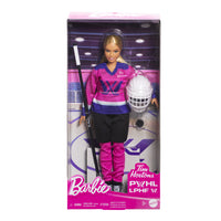 Mattel - Poupée de hockey Barbie Tim Hortons PWHL - Blonde-La poupée est livrée avec son propre casque, un maillot de hockey Tim Hortons PWHL rose, violet et bleu sarcelle, un pantalon de hockey, un bâton et des patins.