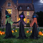 HOMCOM - Trio de sorcières 4 pi tenant les mains avec têtes lumineuses - multicoloure-Le compartiment de batterie étanche pour l’extérieur est équipé d’un bouton simple adapté aux conditions humides de l’automne 