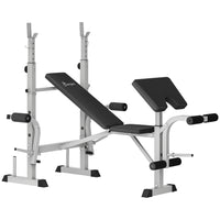 Soozier - Banc de musculation réglable avec support à squat, gris-Support de barre réglable à 6 niveaux et coussinet de coude à 4 niveaux pour un confort personnalisé 