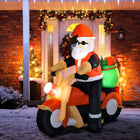 HOMCOM - Père Noël à moto gonflable de 5 - 5ft illuminé pour décoration de jardin de vacances - Blanc - Rouge et Vert-Fabriqué en tissu polyester de qualité avec indice d'étanchéité IP44, idéal pour une utilisation bien extérieure qu'intérieure 