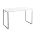 Monarch Specialties - 7154 Bureau 48 po L - Blanc/Metal Argent-Bureau d'ordinateur contemporain de 48 pouces de long avec un plateau spacieux et élégant en stratifié blanc, soutenu par un cadre moderne en métal gris pour travailler sur votre ordinateur portable, écrire ou étudier.