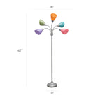 Simple Designs - Lampe de sol argentée à col de cygne réglable, 5 lampes, abat-jour multicolore fantaisie-Réglages de lumière disponible: 2 lumières allumées, 3 lumières allumées, 5 lumières allumées, Off