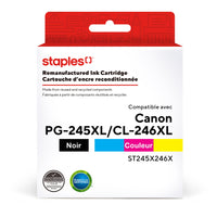 Staples - Cartouche d’encre Canon PG-245XL/CL-246XL remise à neuf - rendement élevé - noir & colour - paquet de 2-Black, Colour