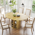 HOMCOM - Table ronde extensible 43,3 po-59 po avec doubles étagères et portes cannelées pour 4-6 personnes - bois naturel-Huit compartiments plus une étagère ouverte accueillent la vaisselle ou la décoration 
