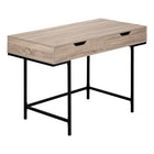 Monarch Specialties - 7555 Bureau 48 po L - Taupe Fonce/Metal Noir-Bureau d'ordinateur au fini faux bois taupe foncé avec 2 tiroirs de rangement avec larges poignées découpées et glissières de tiroir en métal