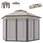Outsunny - Tente auvent pliante 13 pi l x 13 pi L pour l pi Lextérieur - Café et beige-Le toit hexagonal du gazebo avec 6 parois latérales en maille constitue un ajout fantastique à votre terrasse, balcon ou jardin