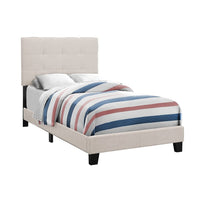 Monarch Specialties - 5921T Lit Simple - Tissus Beige-Cadre de lit plate-forme tendance et chic taille jumelle, au design transitionnel, revêtu d'un tissu beige lin au toucher doux, pour une chambre à coucher à la mode